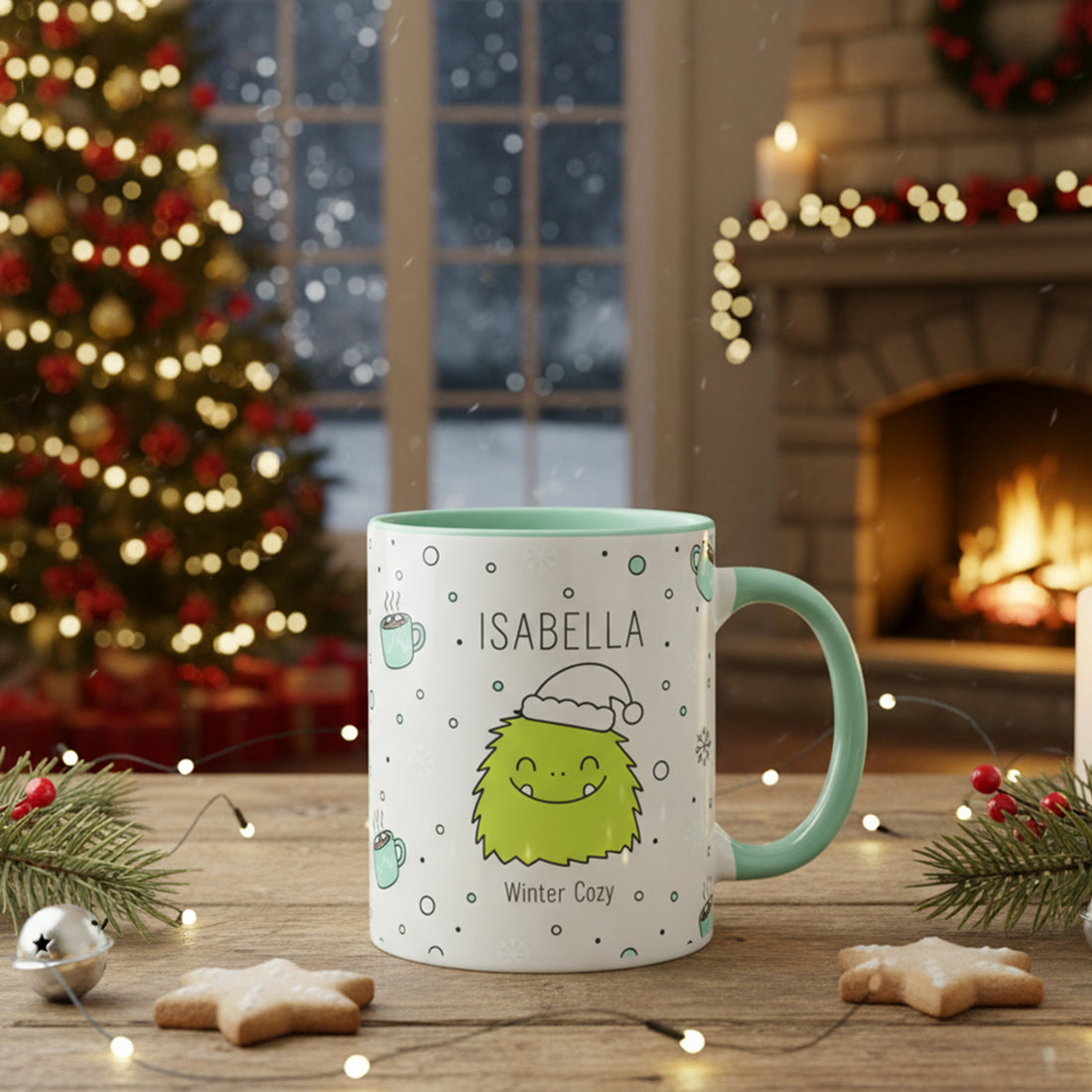 Custom Name Christmas Mug, Personalized Winter Cozy Monster Cup, Cute Holiday Coffee Mug Gift, Xmas Hot Cocoa Cup for Kids & Family| Mug 07