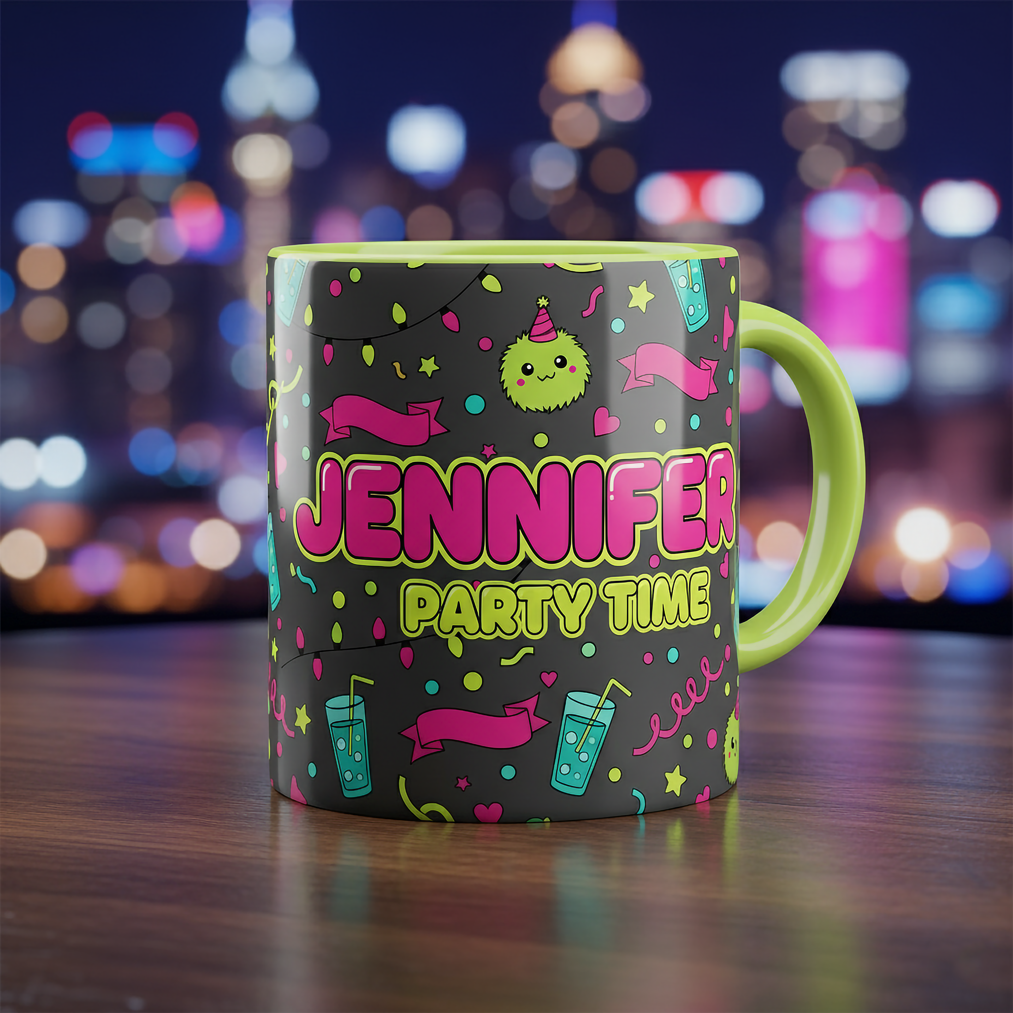 Custom Name Neon Party Mug Gift for Friends, Personalized Colorful Coffee Cup for Birthday Celebration, Cute Fun Drink Cup for Party Lovers| Mug 03