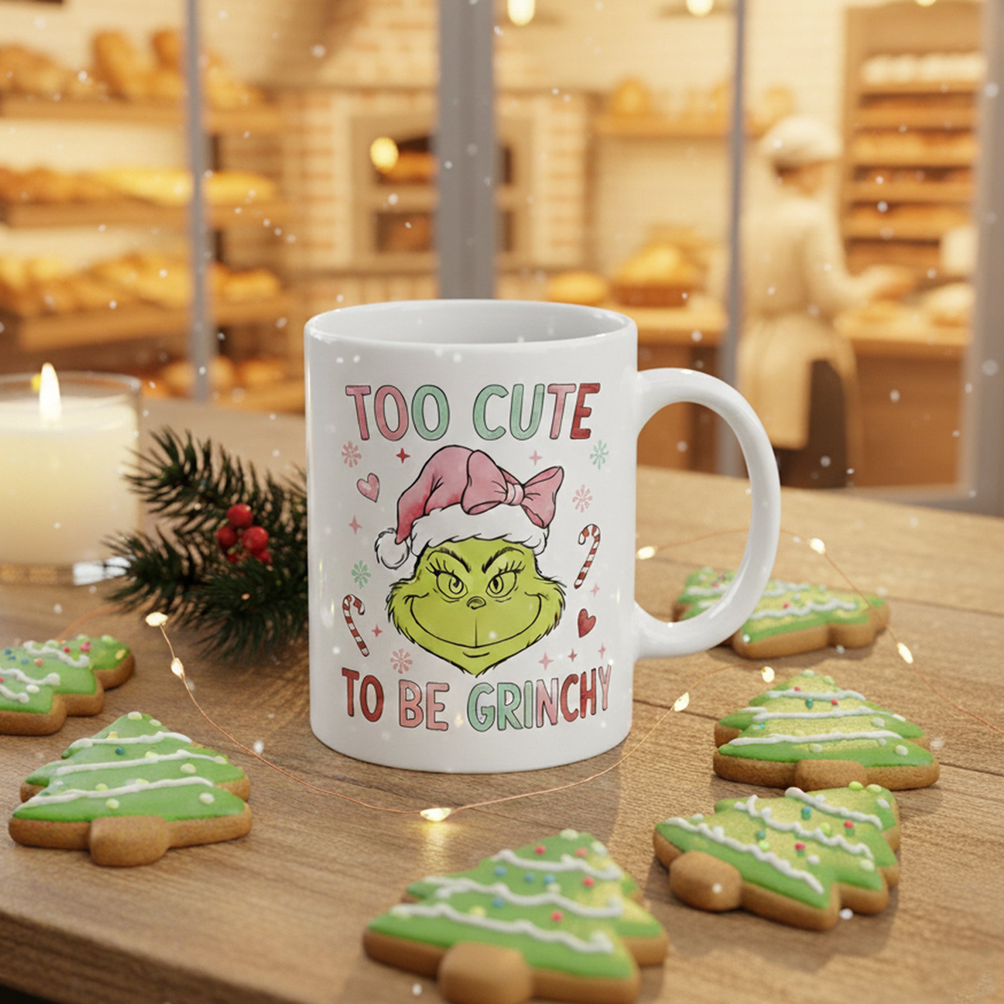 Too Cute To Be Grinchy Mug, Funny Christmas Coffee Cup, Cute Grinch Style Holiday Mug, Xmas Gift for Friends Family, Festive Cocoa Cup| Mug 14