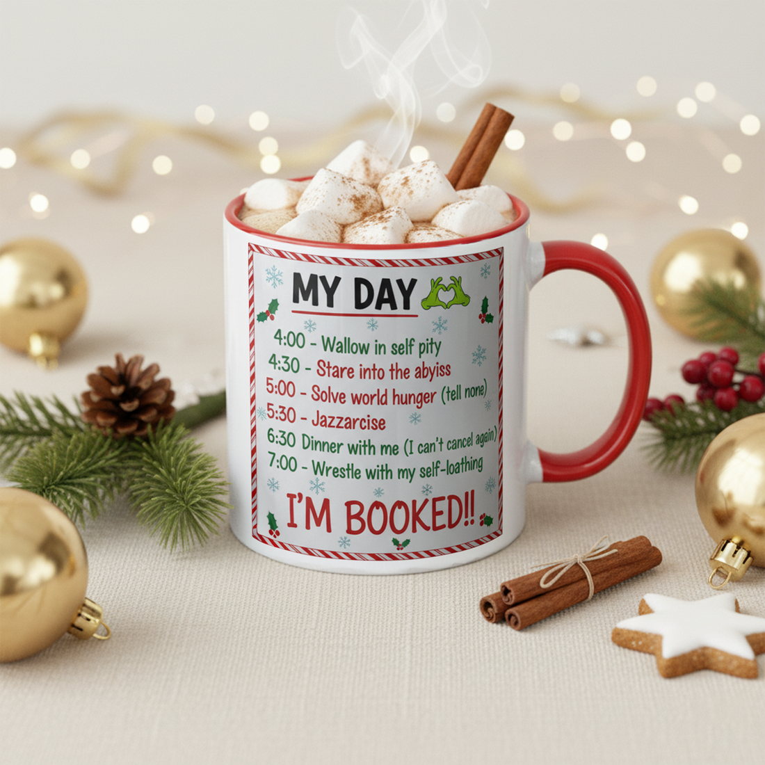 Funny Christmas Grinch Mug Gift, Holiday Coffee Cup for Hot Cocoa Lovers, Winter Humor Mug for Friends, Festive Grinch Schedule Cup| Mug 25