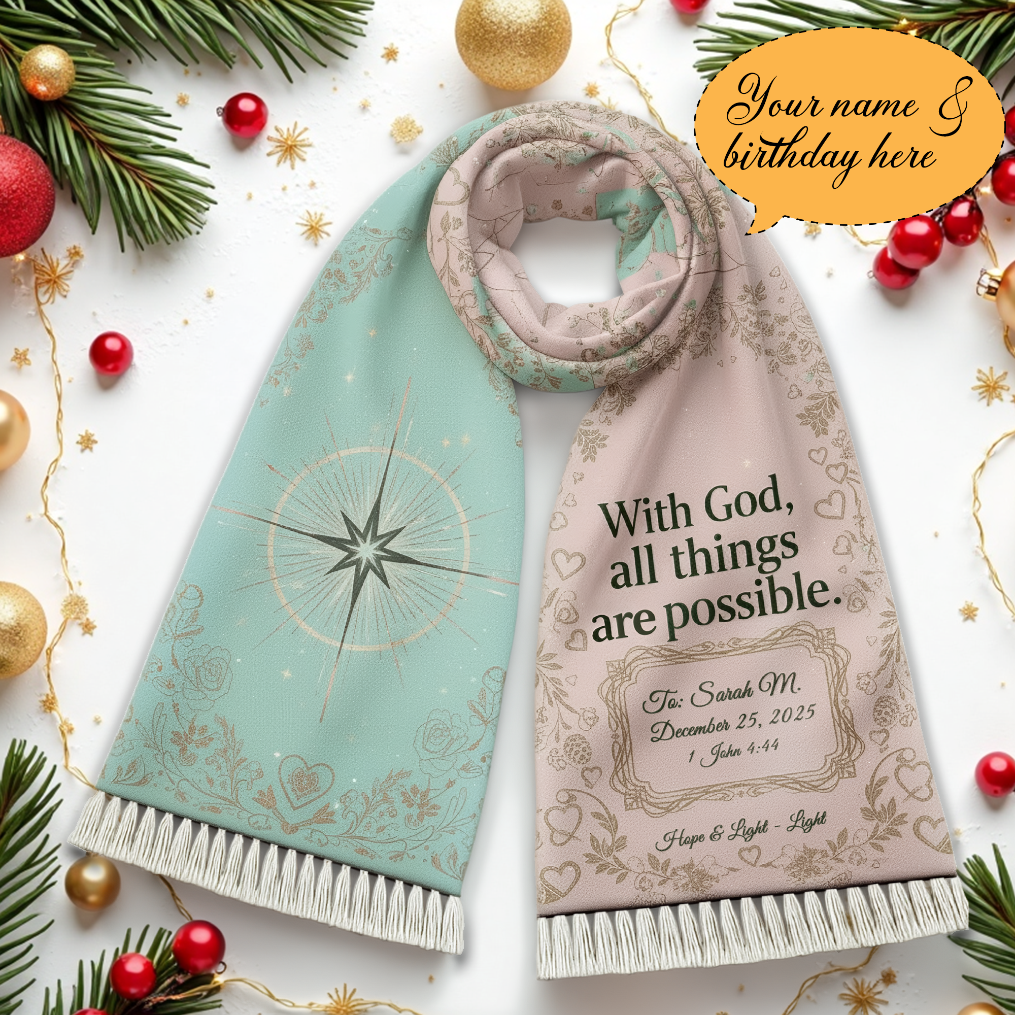 Personalized Christian Scarf | With God All Things Are Possible Scarf | Bible Verse Faith Gift | Religious Winter Shawl|SCR04