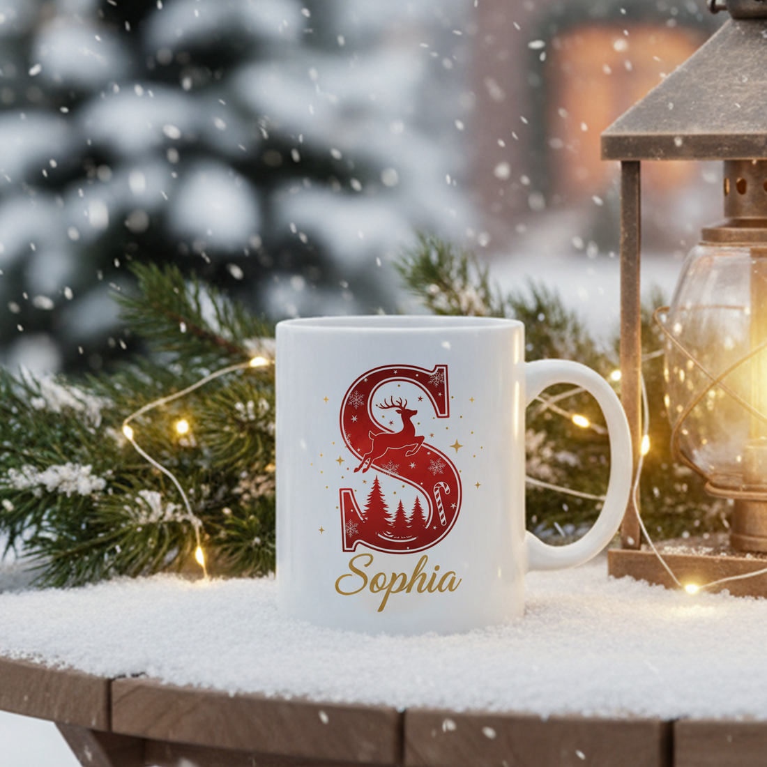 Personalized Christmas Initial Mug with Name, Custom Letter Reindeer Cup, Holiday Coffee Mug, Unique Christmas Gift for Women Men Kids| Mug20