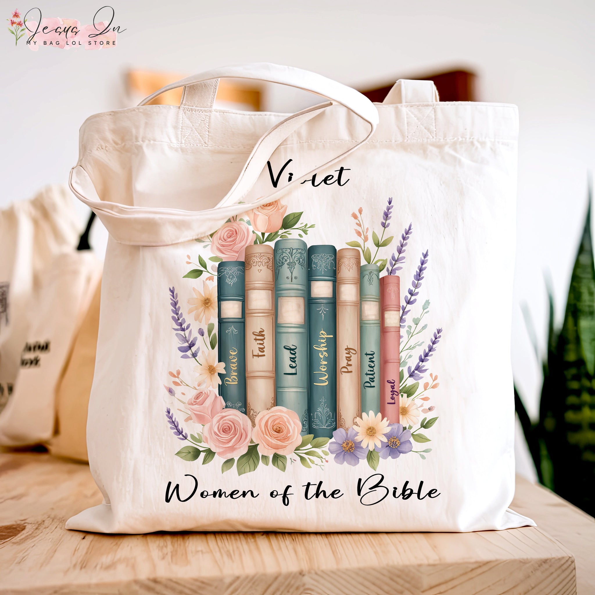 Personalized Women of the Bible Tote Bag, Christian Book Design, Faith-Based Floral Canvas Bag, Religious Gift for Women, Bible Verse Tote