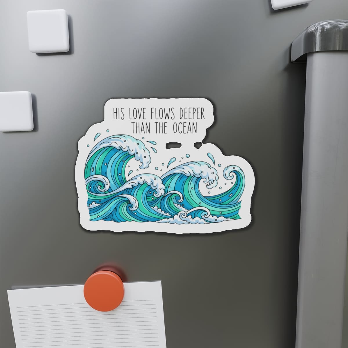 STK22 His Love Flows Deeper Than the Ocean Sticker – Christian Waterproof Vinyl Decal – 3 Inch Faith Quote Sticker for Laptop, Water Bottle, Notebook