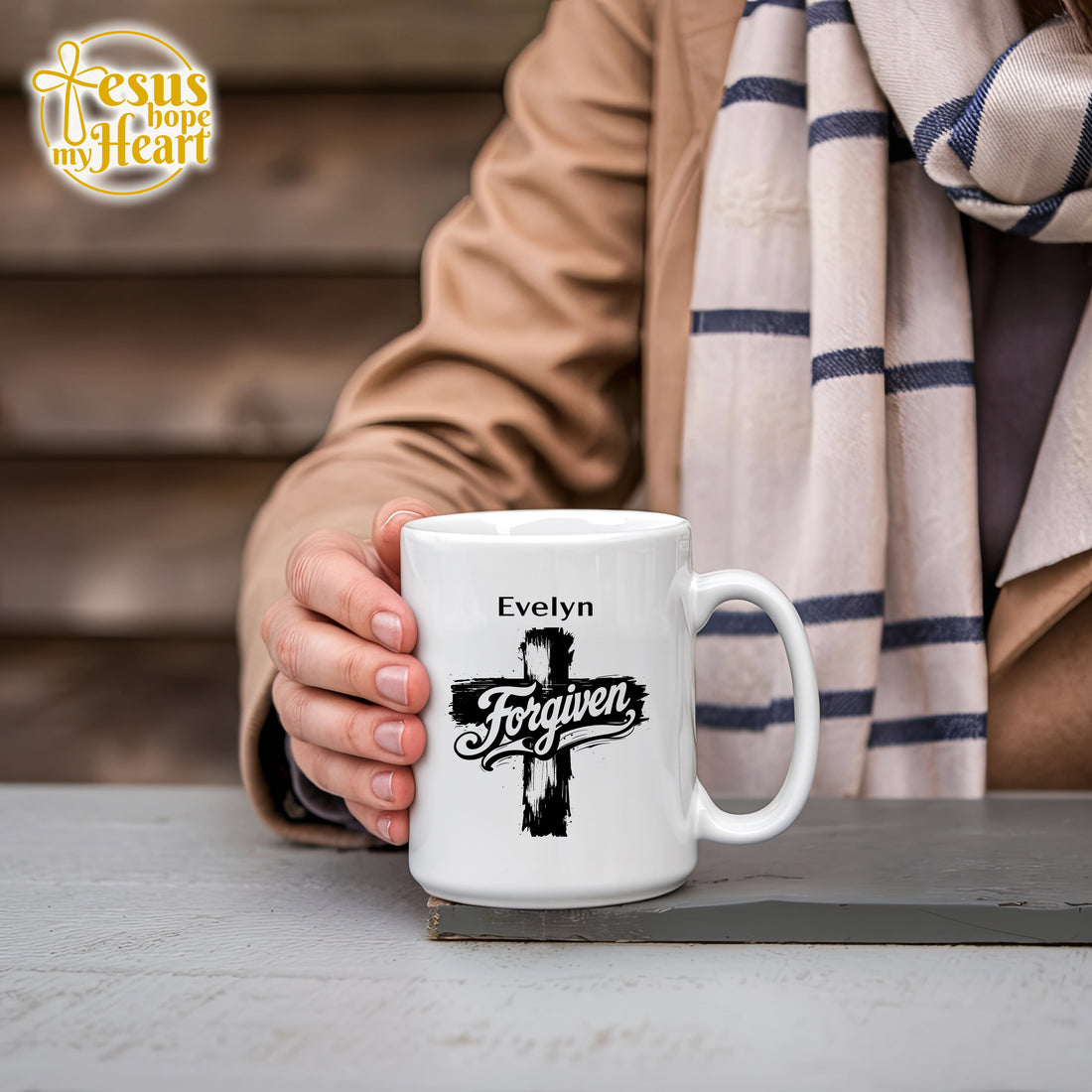 personalized forgiven mug – christian cross coffee cup – custom name faith gift