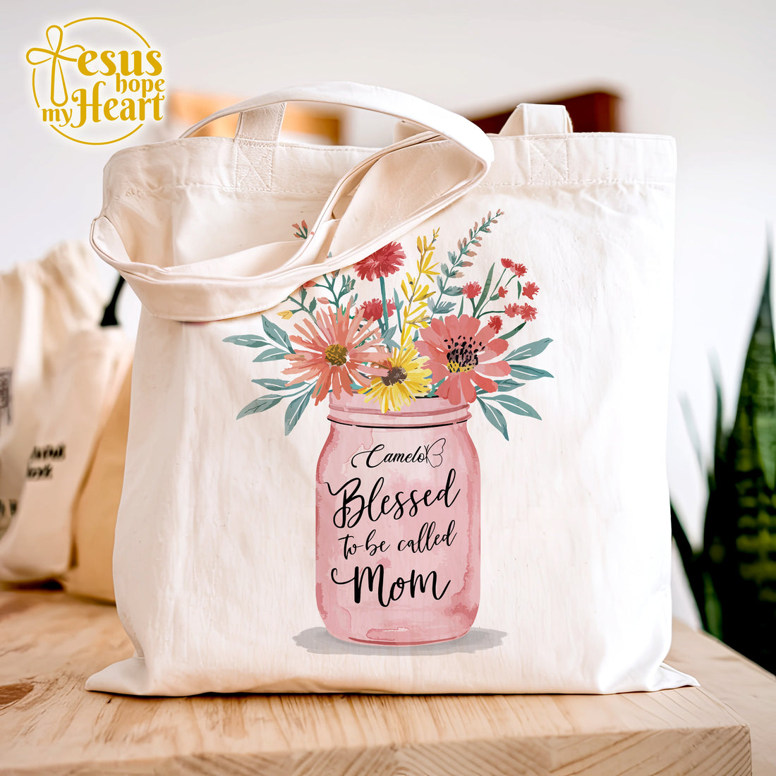Floral Blessed Mom Christian Tote Bag, Religious Gift for Women, Personalized Canvas Bag, Custom Mother’s Day Tote, Faith Reusable Bag