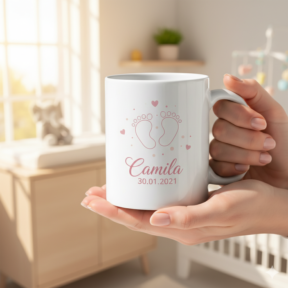 Personalized Baby Footprint Mug, Custom Name and Date Cup, New Baby Gift, Baby Birth Mug, Gift for Mom, Unique Coffee Mug, Keepsake Cup| Mug 68