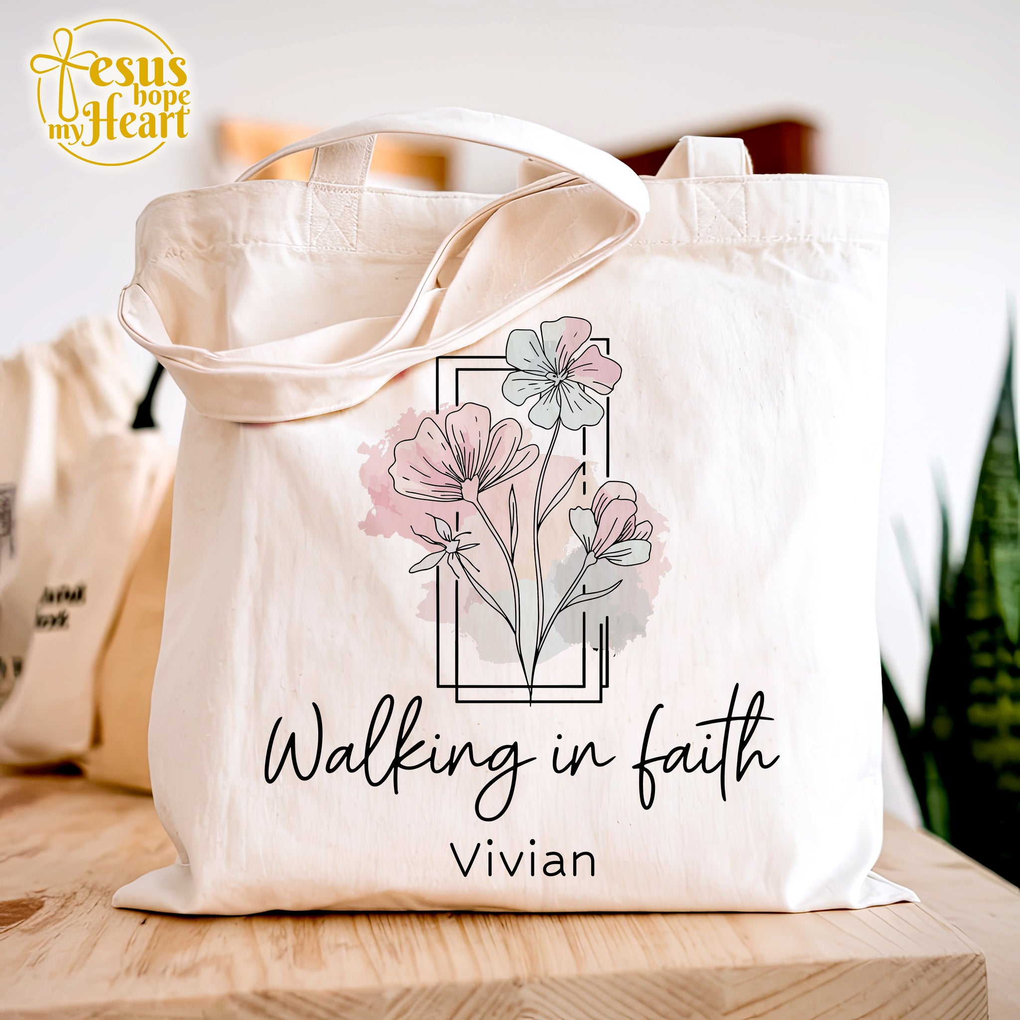 Custom Walking in Faith Tote Bag, Christian Floral Tote, Faith Gift for Her, scripture tote bags, bible verse tote, gifts for women of faith