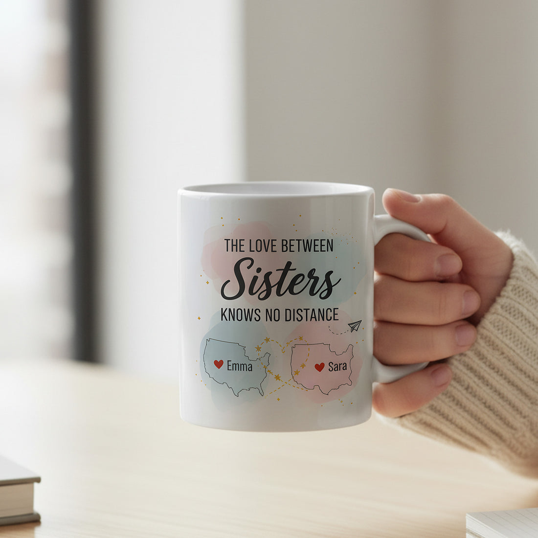 Personalized Sisters Mug, Long Distance Sister Gift, Custom Name Map Mug, Love Between Sisters Cup, Gift for Her, Unique Coffee Cup| Mug 71
