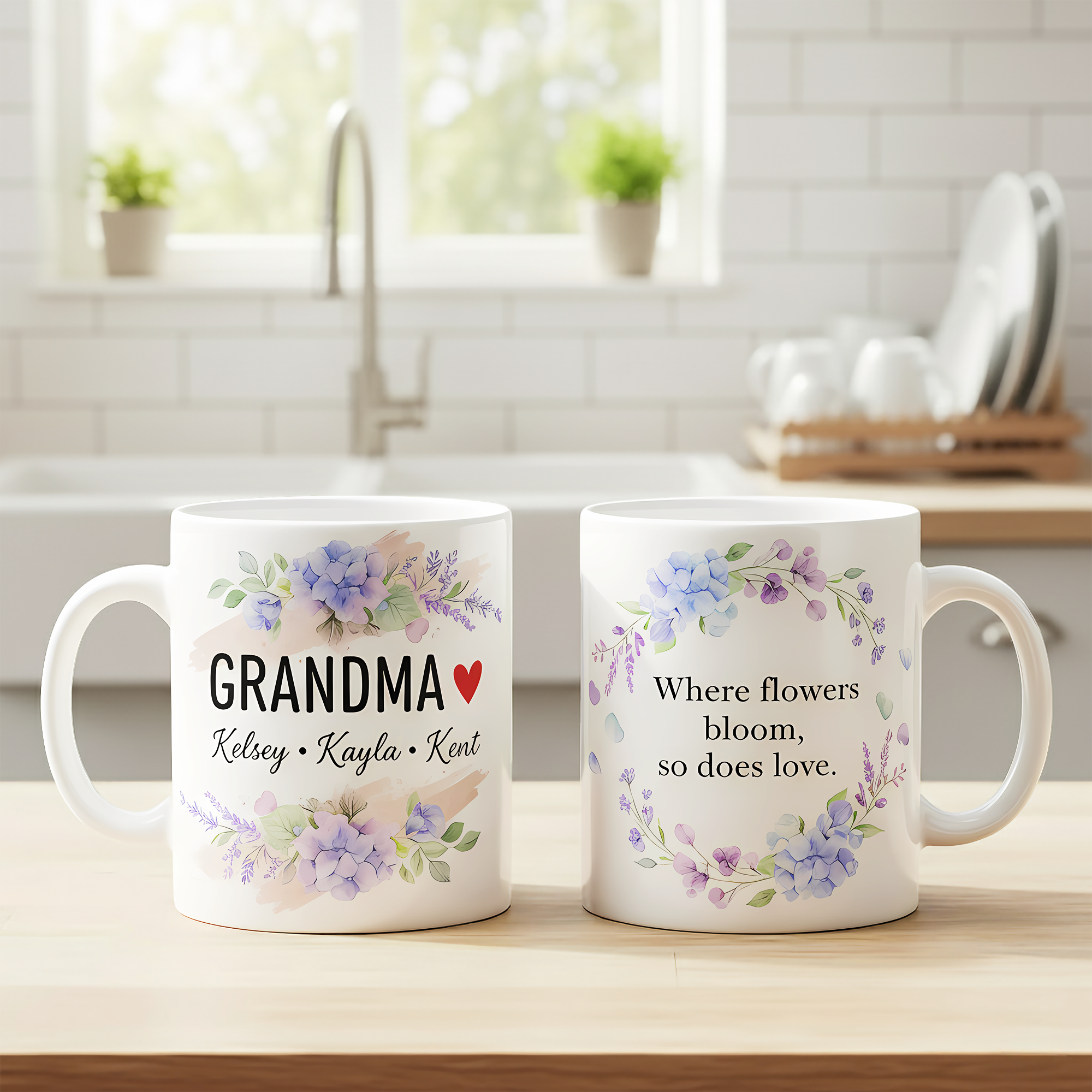 Personalized Grandma Floral Mug, Custom Kids Names Mother’s Day Gift, Flower Quote Coffee Cup for Mom, Birthday Gift for Mom or Grandma|Mug 48