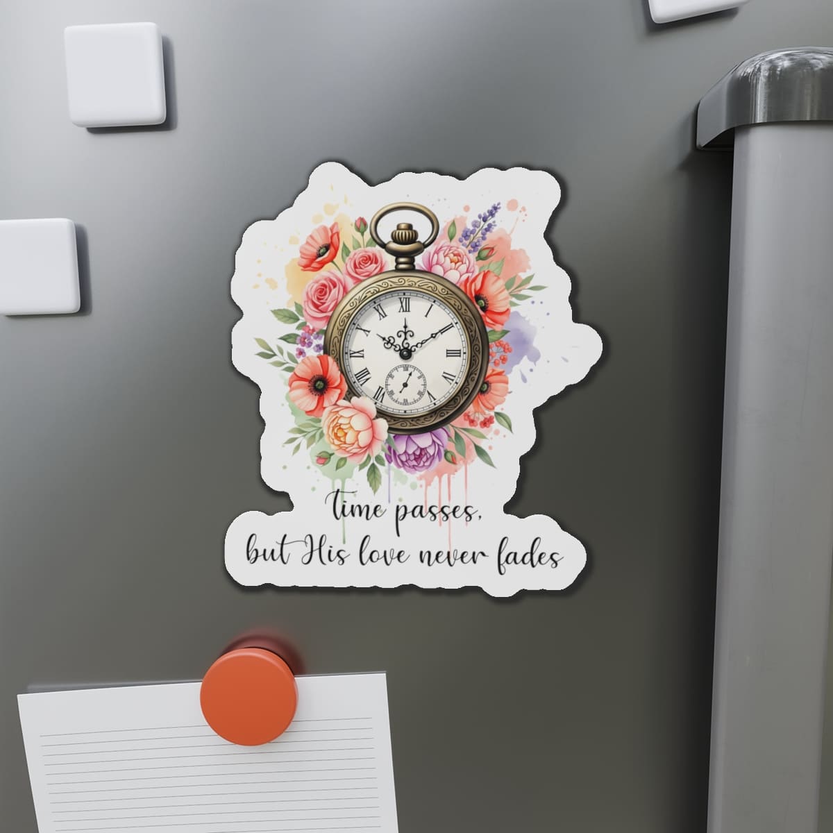 STK24 Time Passes But His Love Never Fades Sticker – Christian Vinyl Decal – 3 Inch Waterproof Faith Quote Sticker for Laptop, Water Bottle, Notebook