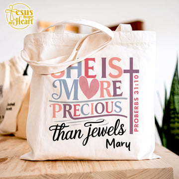 She Is More Precious Tote Bag, religious gift idea, religious mothers day gifts, christian birthday gifts, christian gifts for women
