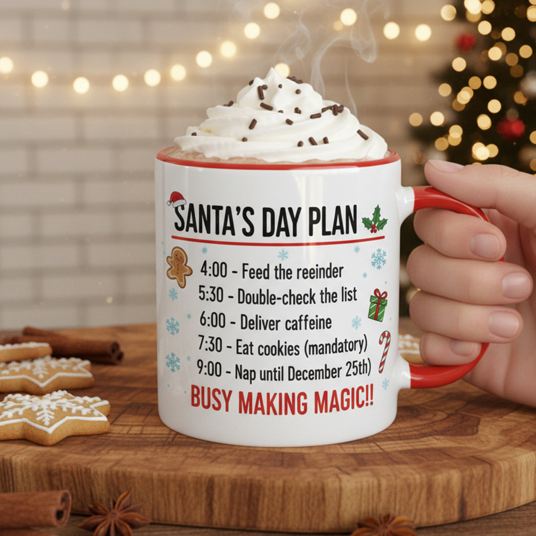 Santa’s Day Plan Mug Christmas Coffee Cup – Funny Holiday Schedule Gift for Christmas Lovers, Santa Busy Making Magic Mug, Holiday Coffee Cup| Mug11