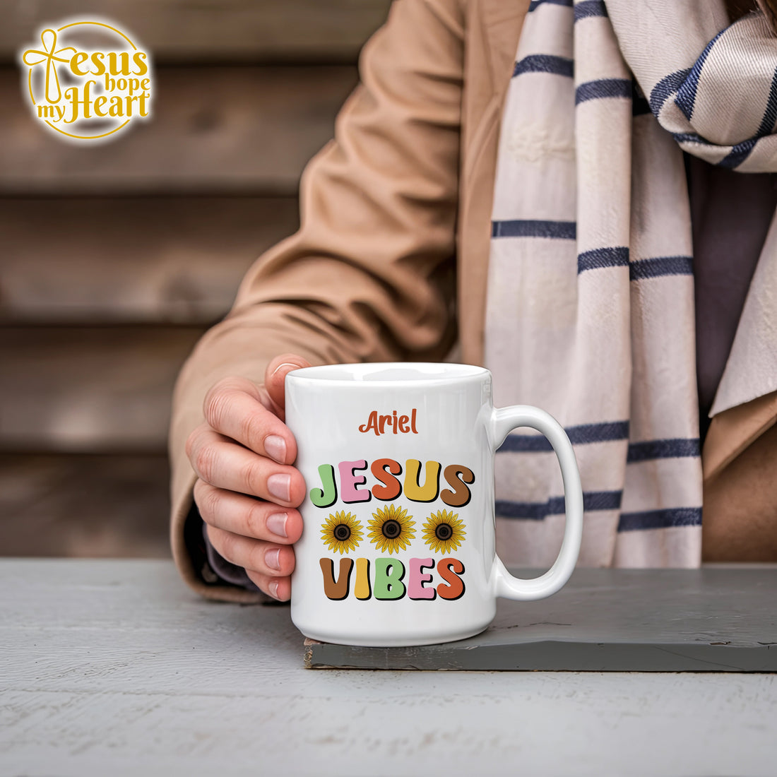 personalized jesus vibes mug – christian gift for women – faith coffee cup with name