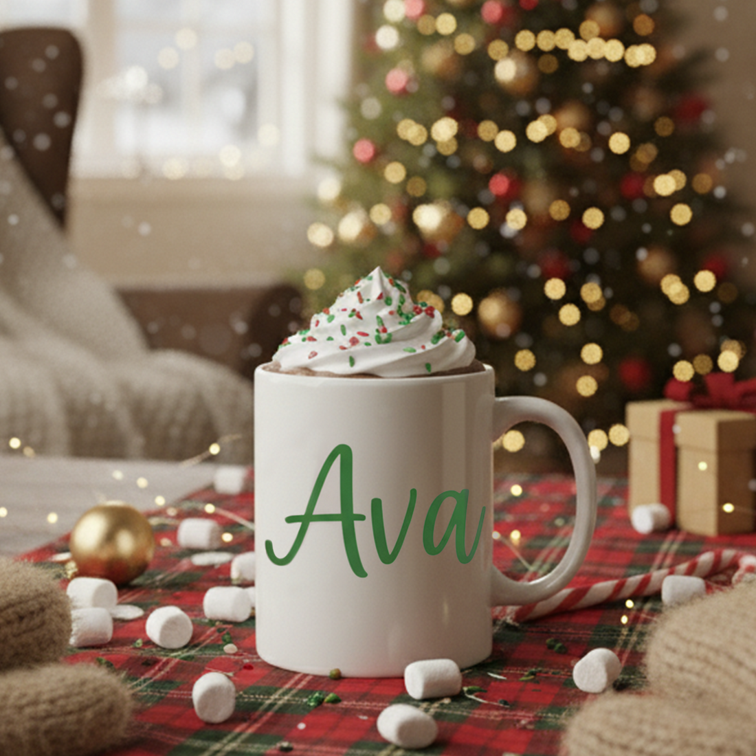 Personalized Christmas Mug with Custom Name, Family Hot Cocoa Cup for Mom Dad Kids, Holiday Marshmallow Gingerbread Gift for Cozy Winter Nights| Mug 33
