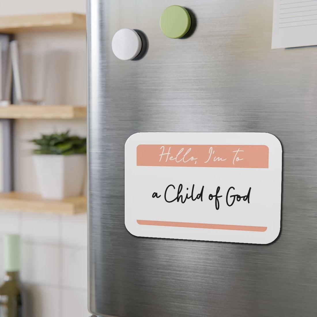 STK65 Child of God Name Tag Sticker – Christian Vinyl Faith Decal for Laptop, Water Bottle, Journal – Cute Hello My Name Is Design