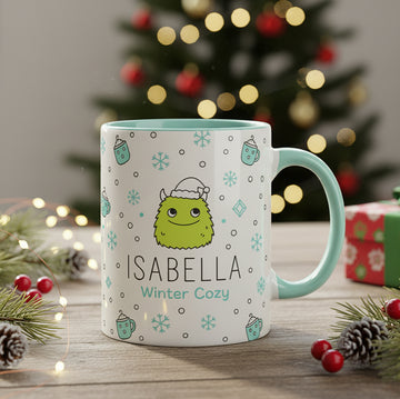 Custom Name Winter Cozy Mug Gift, Cute Christmas Monster Coffee Cup, Personalized Holiday Mug for Kids & Family, Festive Hot Cocoa Cup| Mug 26