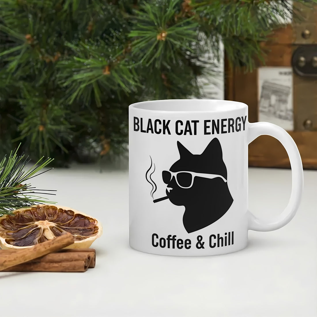 Personalized Black Cat Coffee Mug, Cool Cat Energy Cup, Custom Name Mug for Cat Lovers, Funny Coffee & Chill Gift for Pet Owners| Mug 110