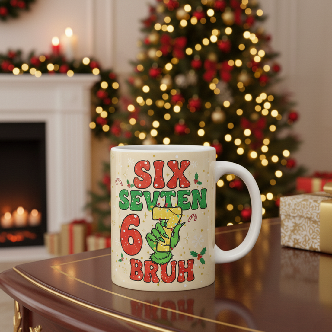 Funny Christmas Grinch Mug – Six Seven Bruh Meme Mug – Holiday Coffee Cup – Gag Gift for Friends, Men & Women| Mug18