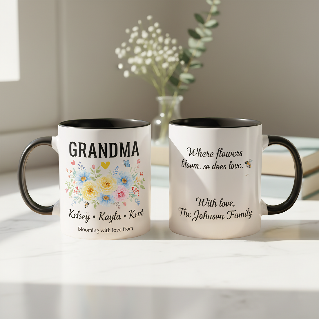 Personalized Grandma Mug Gift, Custom Name Floral Coffee Cup, Blooming Love Family Mug, Sentimental Grandmother Gift From Kids|Mug 43