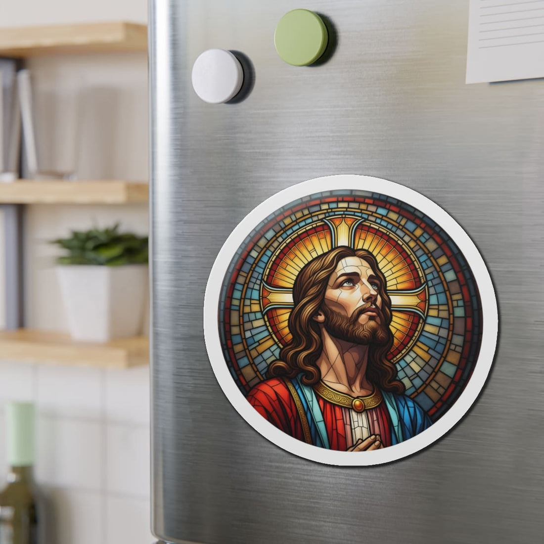 STK99 Jesus Sticker Christian Vinyl – Stained Glass Inspired Religious Decal for Laptop, Water Bottle, Bible Journal