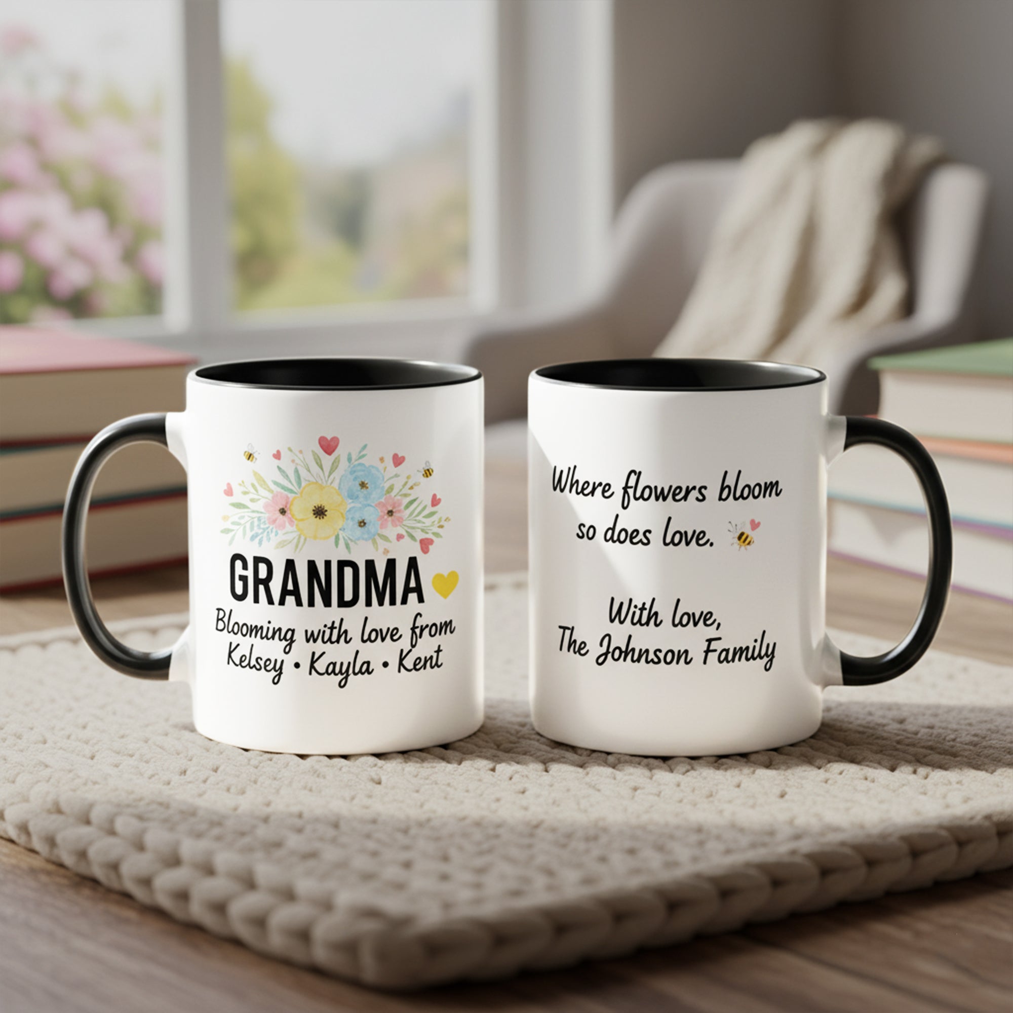 Personalized Grandma Mug Gift, Sentimental Coffee Mug Floral Design, Custom Name Family Mug Gift, Blooming Love Mug| Mug 40