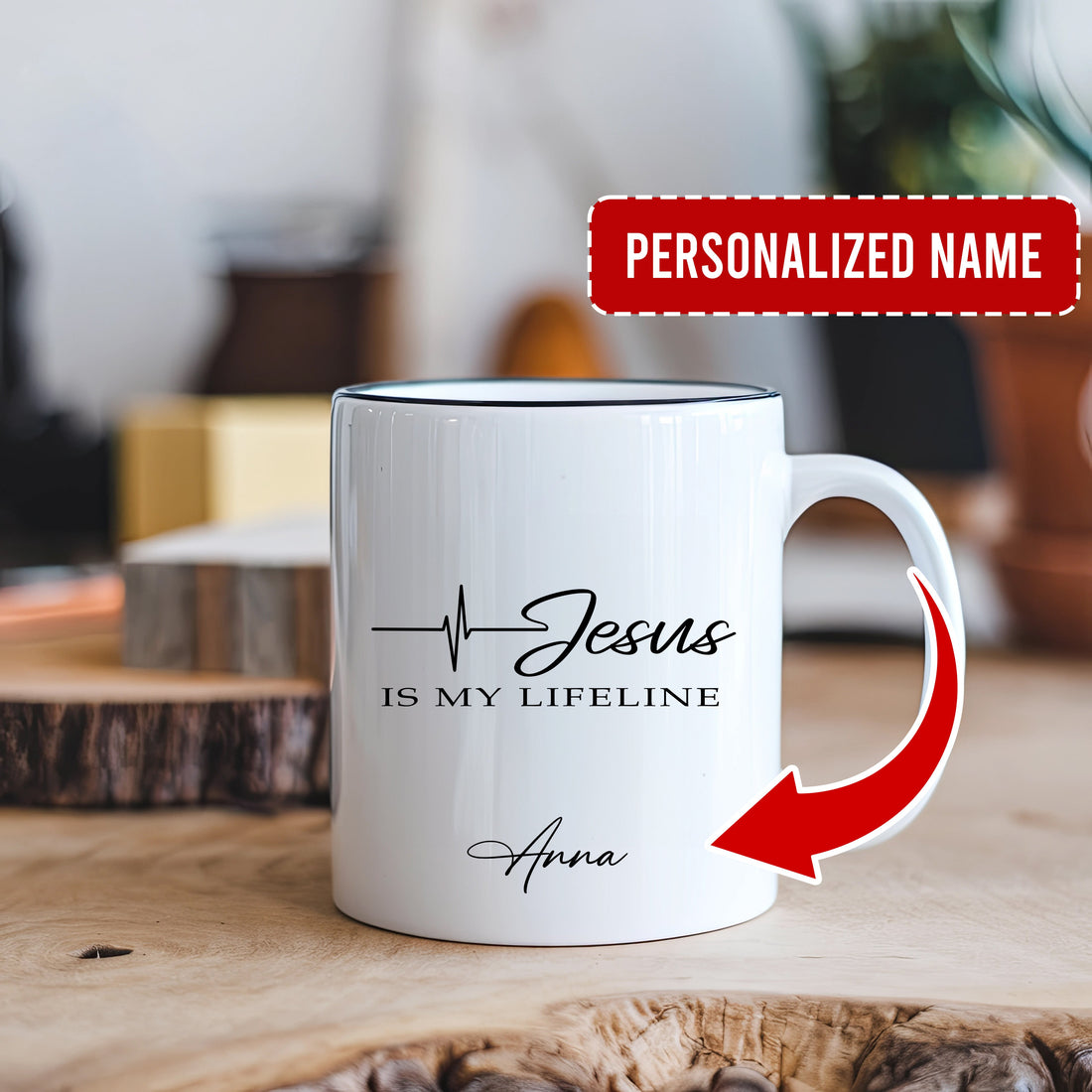 Jesus Is My Lifeline Mug, Personalized Christian Coffee Cup, Faith Mug for Her, Religious Gift, Custom Name Mug, Mom Gift Idea