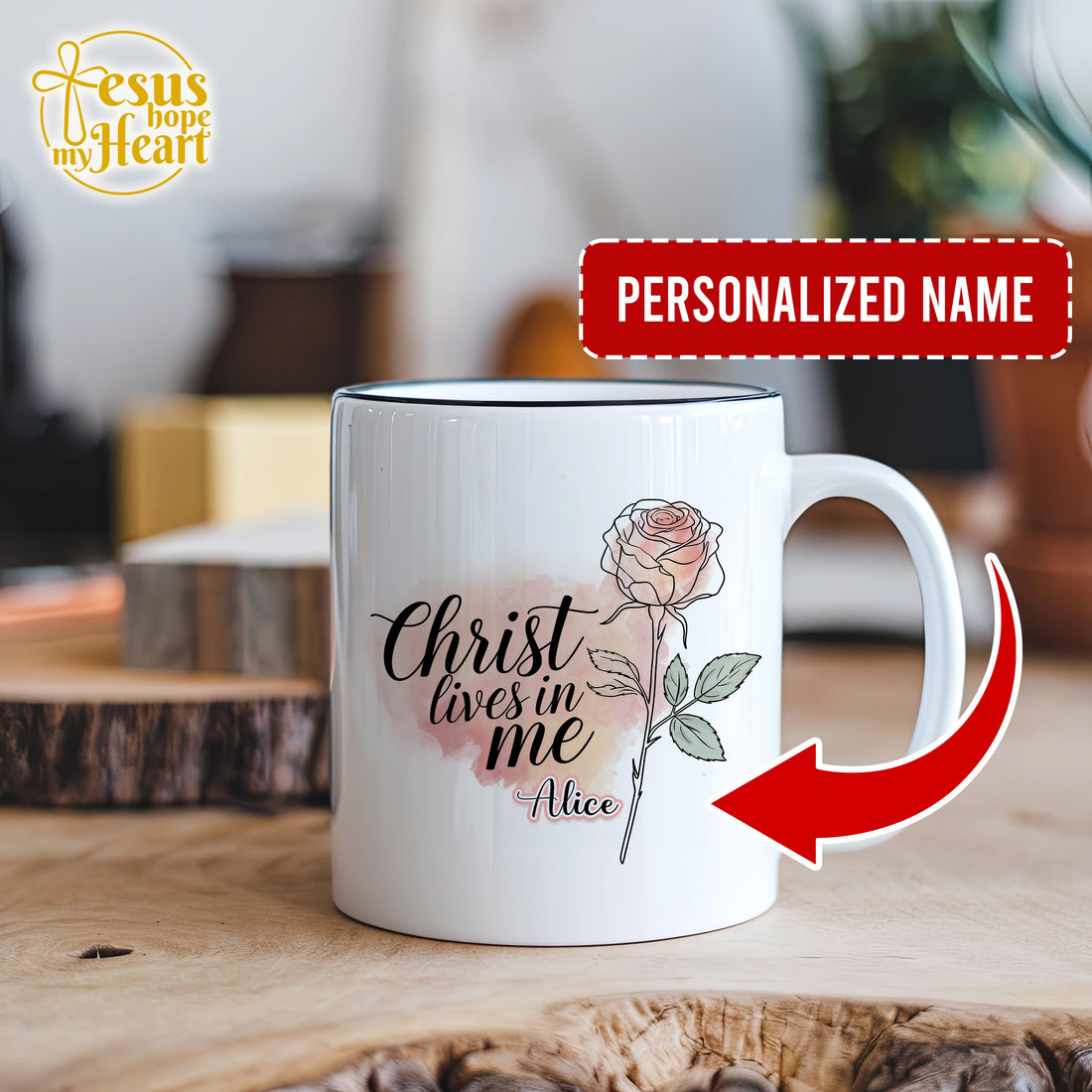 Personalized Christ Lives In Me Mug, Christian Rose Flower Cup, mother gift, pink mothers day present, wife for sister, birthday gift