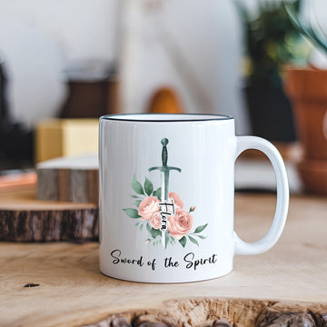 Custom Sword of the Spirit Mug, Personalized Christian Gift for Her, Floral Bible Verse Coffee Cup, Faith Inspirational Mug, coffee mug
