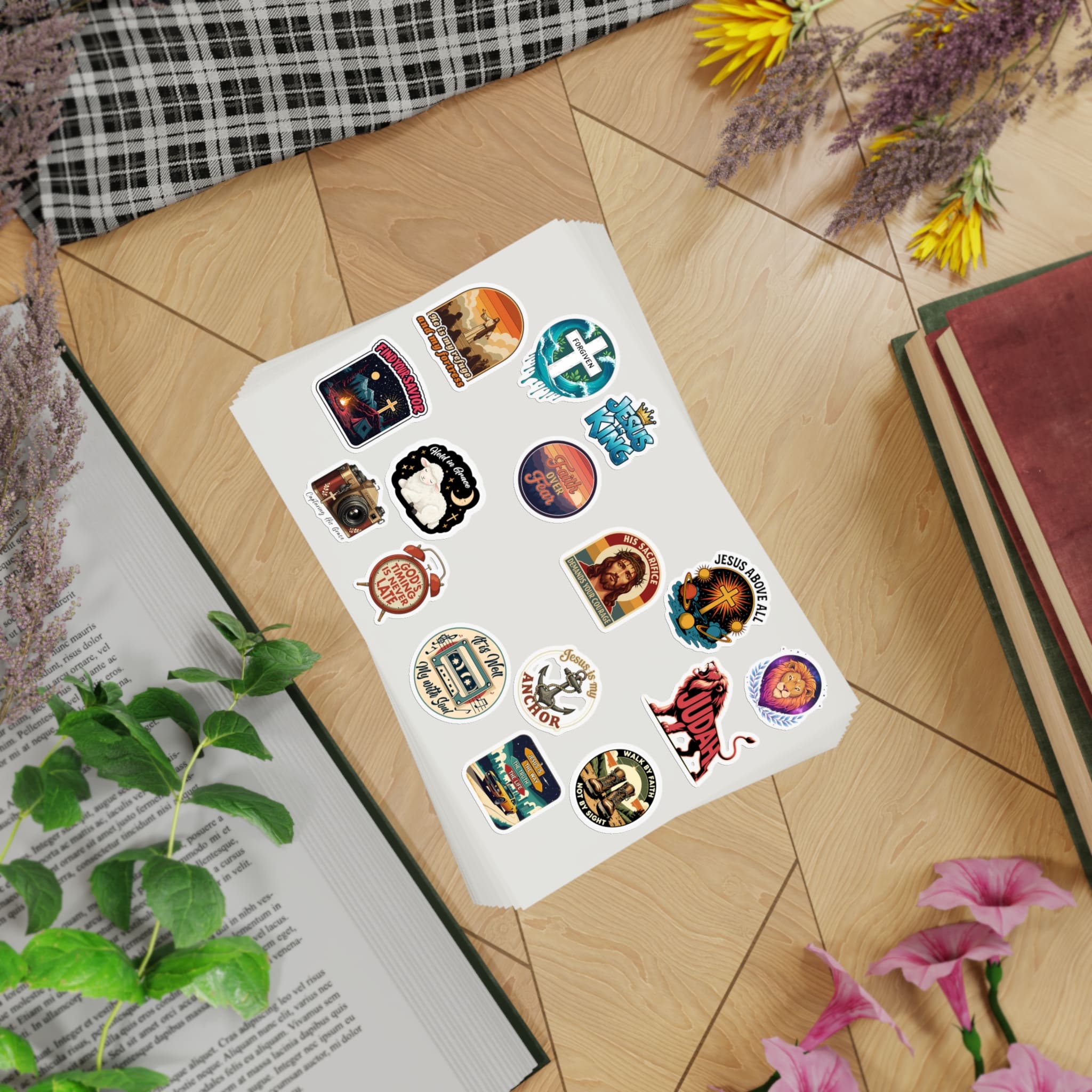 STK74 Christian Sticker Pack – Faith Over Fear, Jesus is King, Walk by Faith Vinyl Decals for Laptop, Water Bottle, Bible Journal