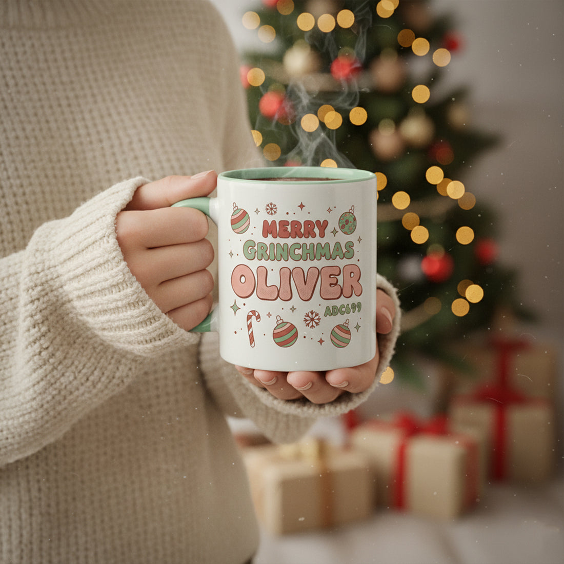 Merry Grinchmas Personalized Mug – Custom Name Christmas Coffee Cup, Cute Holiday Grinch Gift, Kids & Family Xmas Mug| Mug 09