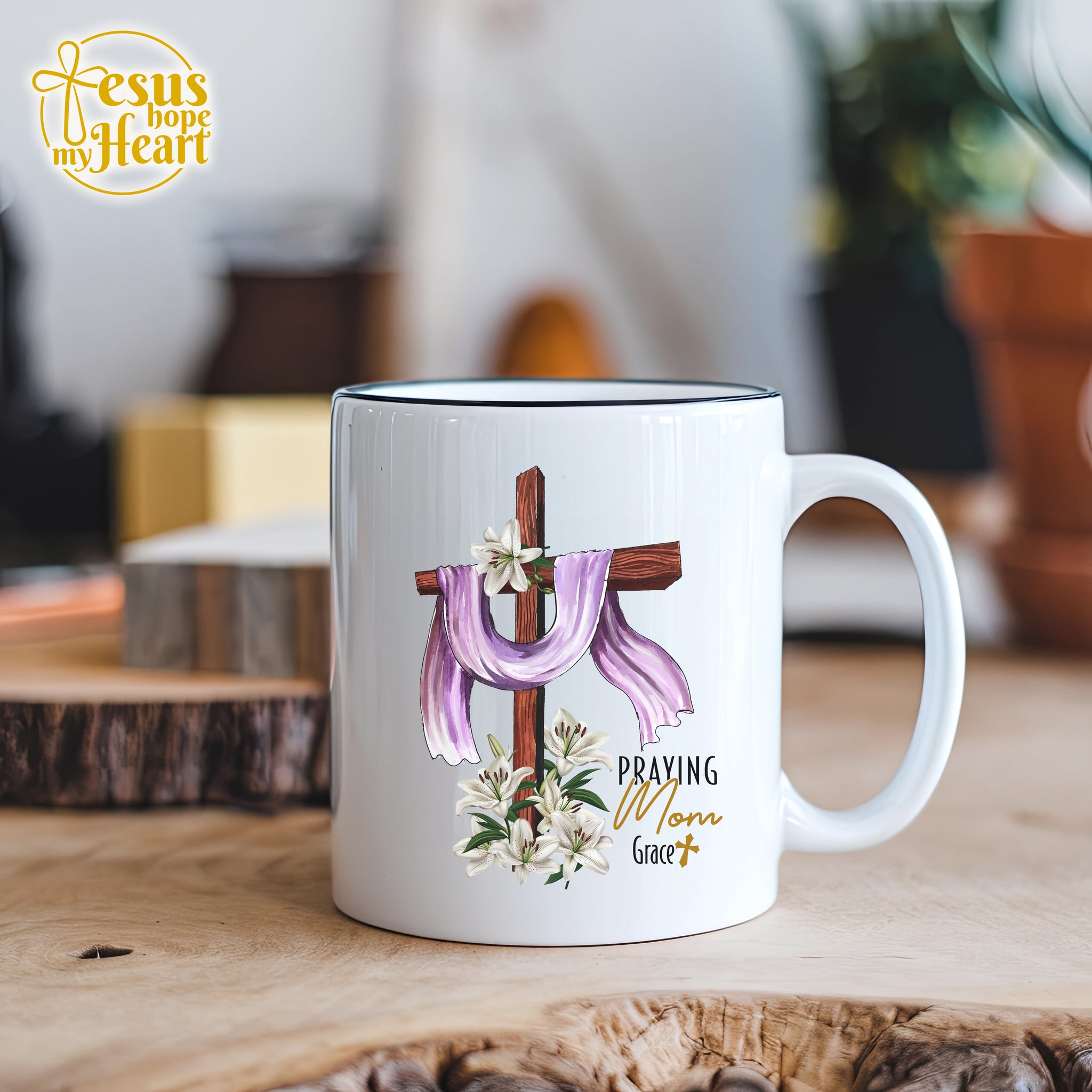 Christian Mom Mug - Praying Mom Coffee Cup - Religious Easter Gift - Faith Cross Mug - Christian Gift for Women