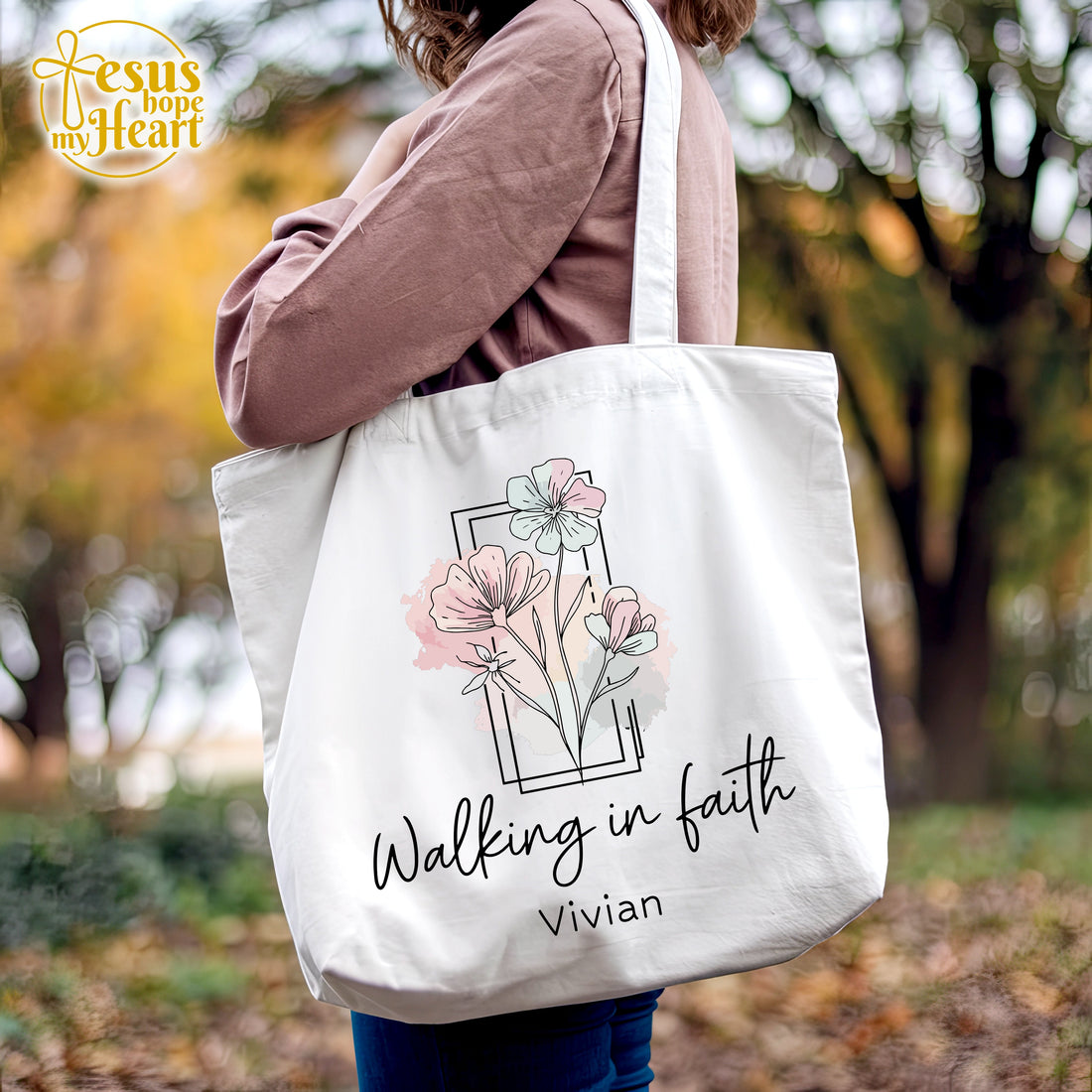 Custom Walking in Faith Tote Bag, Christian Floral Tote, Faith Gift for Her, scripture tote bags, bible verse tote, gifts for women of faith