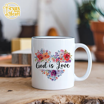 god is love mug – christian floral coffee cup – gift for her - christian gift idea