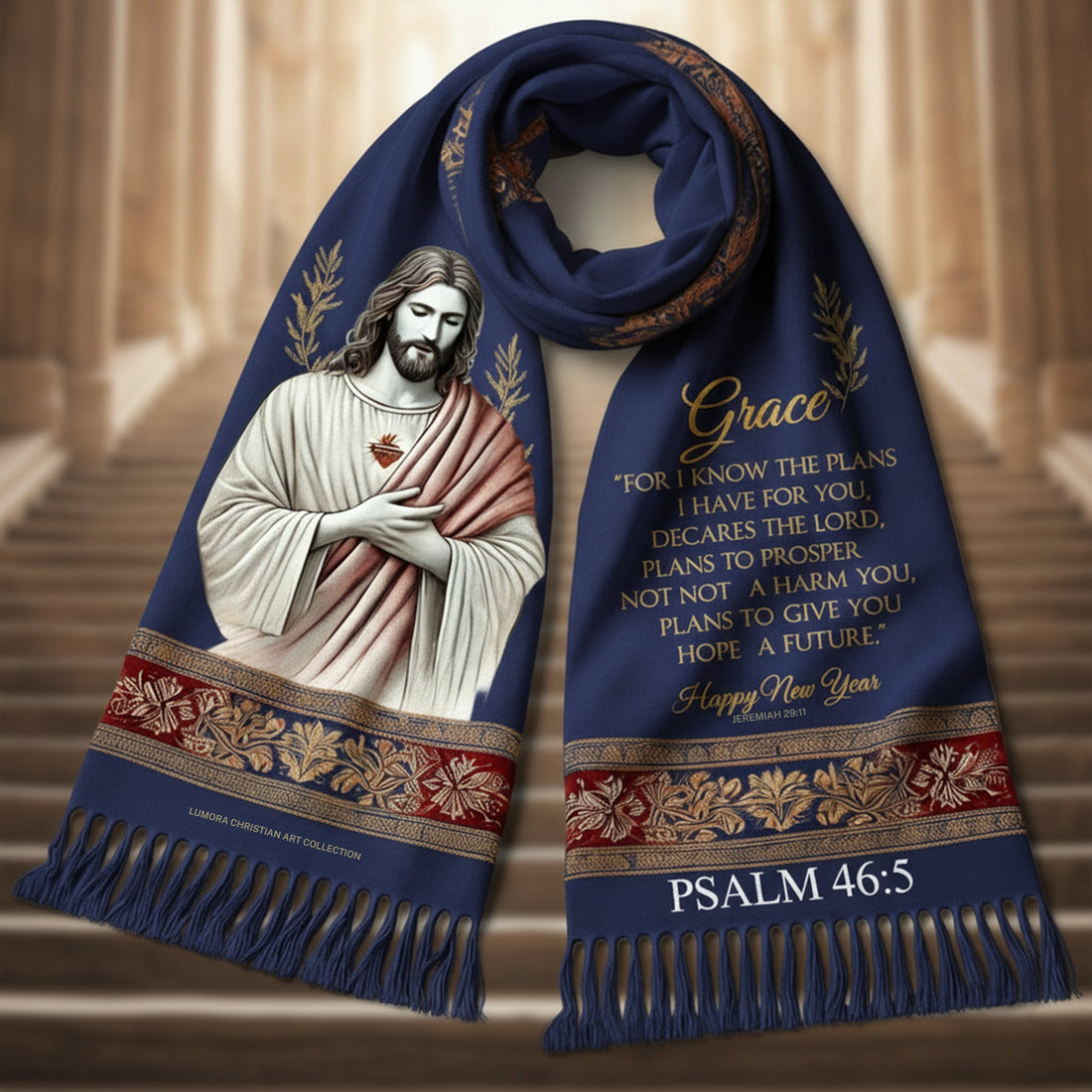 Christian Jesus Christmas Scarf | Psalm 46:5 & Jeremiah 29:11 Verse | Faith Scripture Shawl | Religious Gift of Grace & Hopel|SCR03
