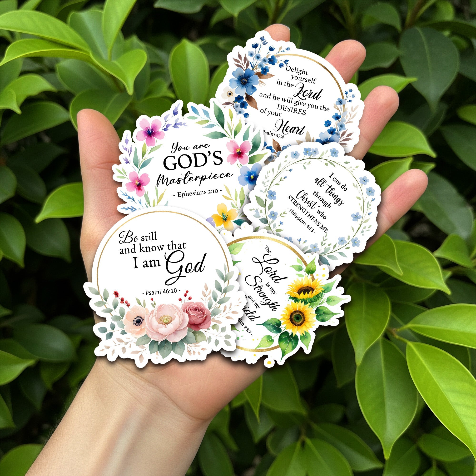 STK145 Floral Christian Stickers with Bible Verses – Waterproof Faith Vinyl Decals for Laptop, Water Bottle, Journaling – Set of 5