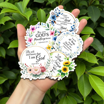 STK145 Floral Christian Stickers with Bible Verses – Waterproof Faith Vinyl Decals for Laptop, Water Bottle, Journaling – Set of 5