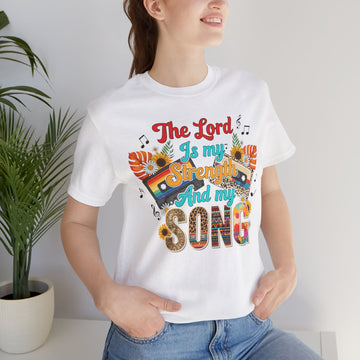 The Lord Is My Strength and My Song Shirt – Christian Graphic Tee with Cassette and Flowers – Bible Verse Shirt