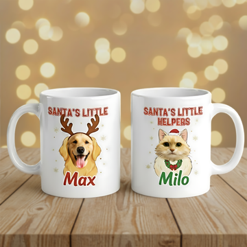 Christmas Mug Personalized Pet Photo, Custom Dog Cat Mug Gift, Santa Little Helpers Mug, Holiday Coffee Cup, Cute Xmas Pet Gift| Mug 15