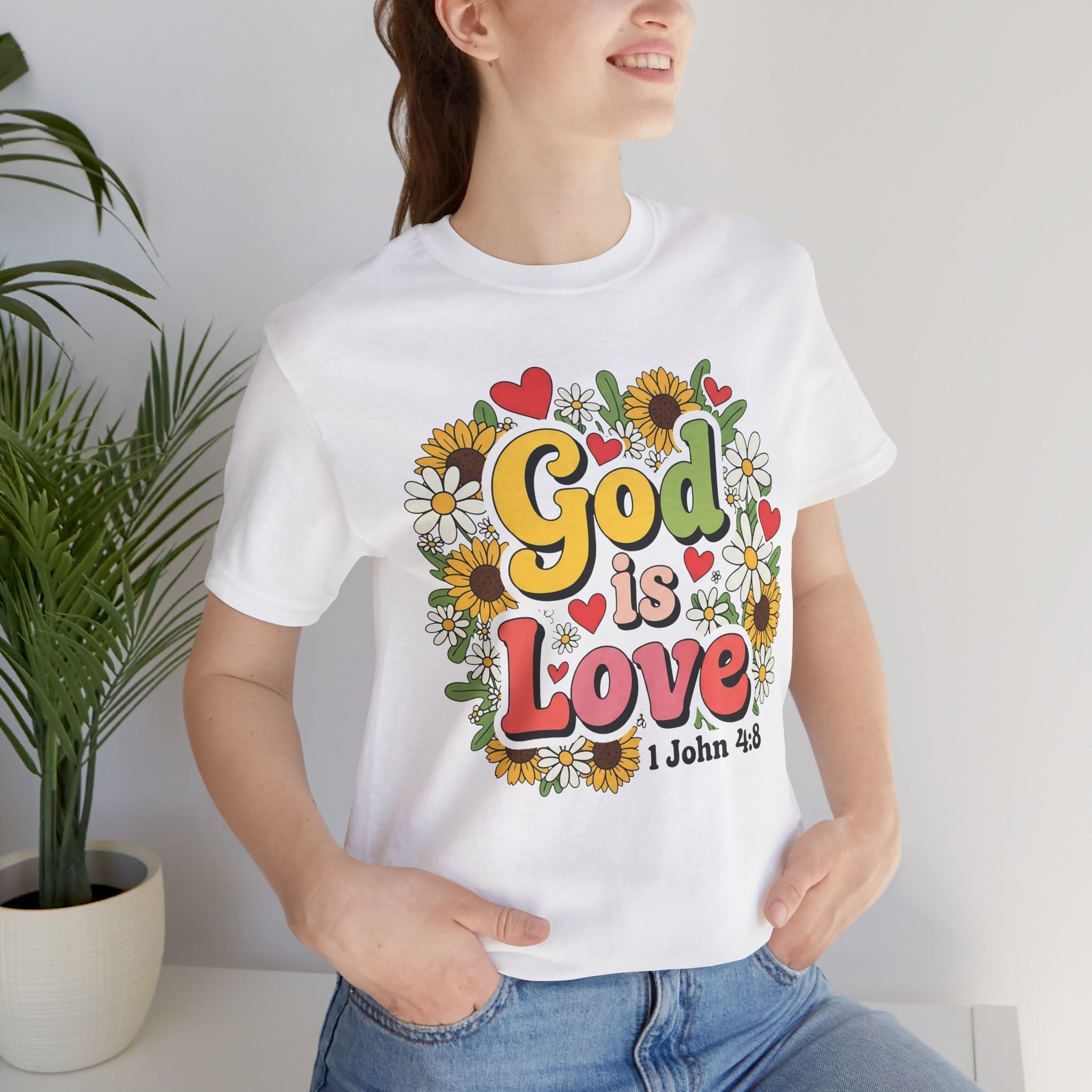 God Is Love Shirt, 1 John 4:8 Bible Verse, Christian Sunflower Tee, Religious Faith Shirt, Gift for Women, Teens, Unisex T-Shirt