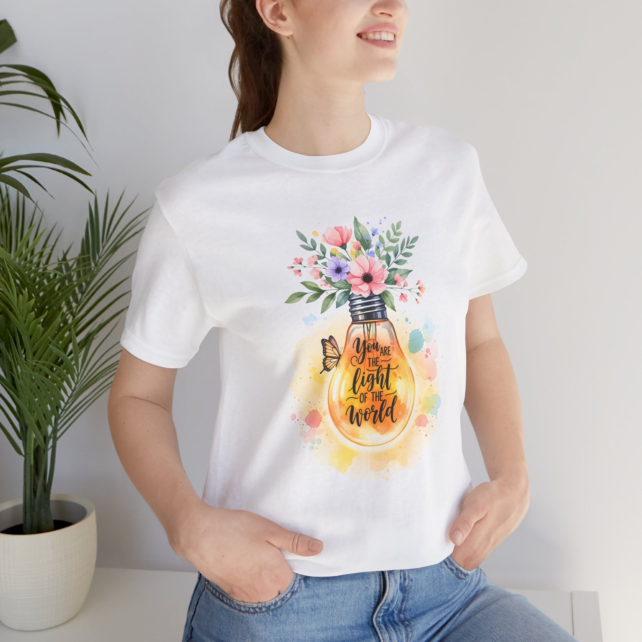 You Are the Light of the World Christian T-Shirt – Floral Bible Verse Shirt – Inspirational Faith Tee for Women and Girls