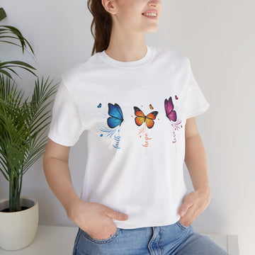 Faith Hope Love Butterfly T-Shirt, Christian Shirt for Women, Religious Graphic Tee, Bible Quote Shirt, Inspirational Gift Idea