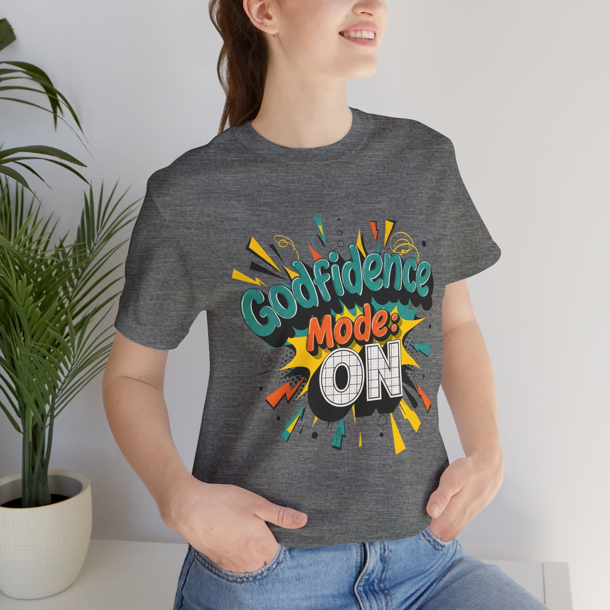 Godfidence Mode On T-Shirt, Christian Graphic Tee for Women and Men, Faith Based Bold Typography Shirt, Fun Religious Gift Idea