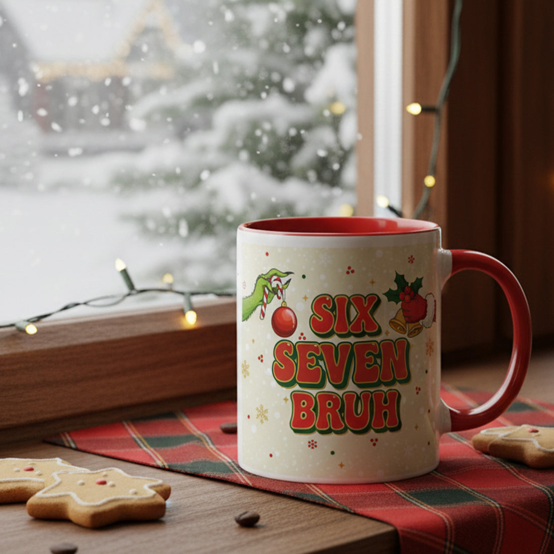Funny Christmas Mug “Six Seven Bruh” – Holiday Coffee Cup, Meme Gift for Friends, Trendy Xmas Mug, Cute Grinch-Inspired Holiday Mug| Mug19