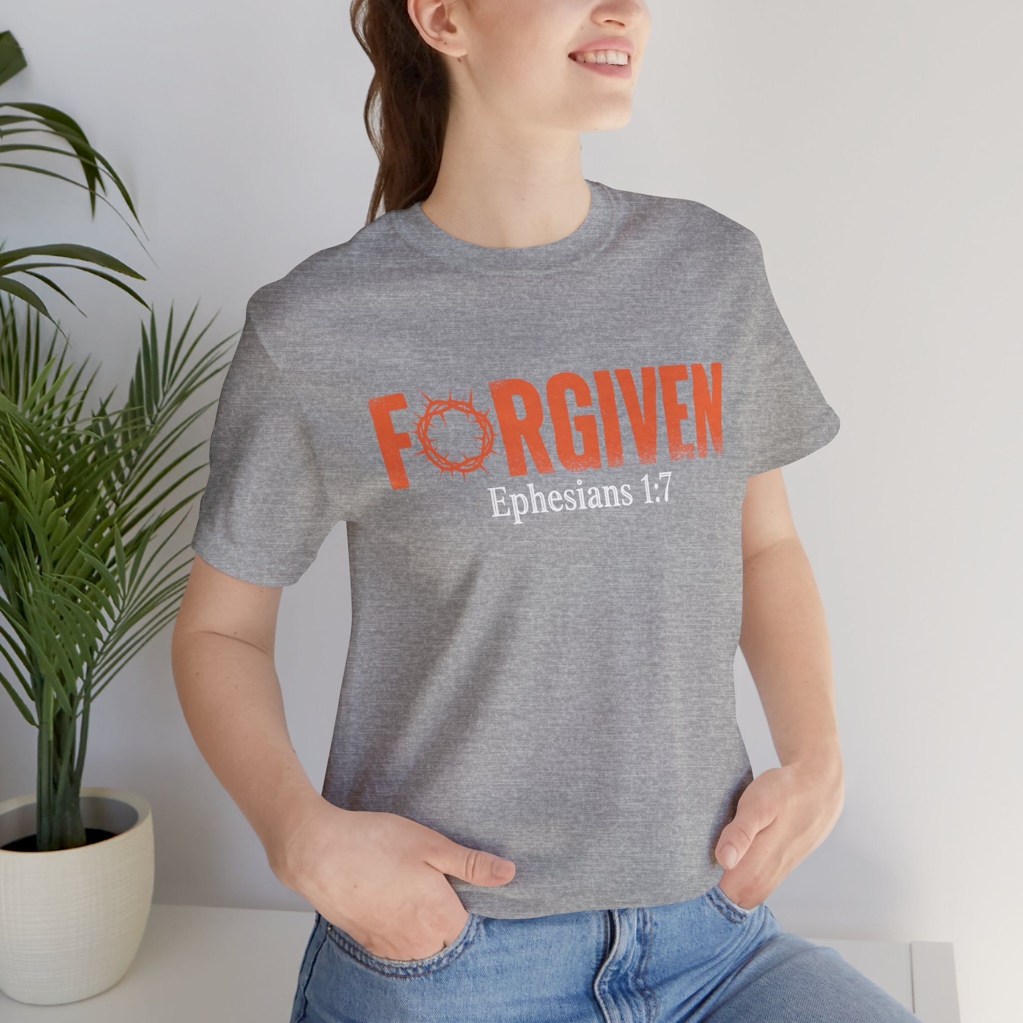 Forgiven Christian Shirt Ephesians 1:7 Bible Verse Tee, Crown of Thorns Design, Faith-Based Unisex T-Shirt for Believers