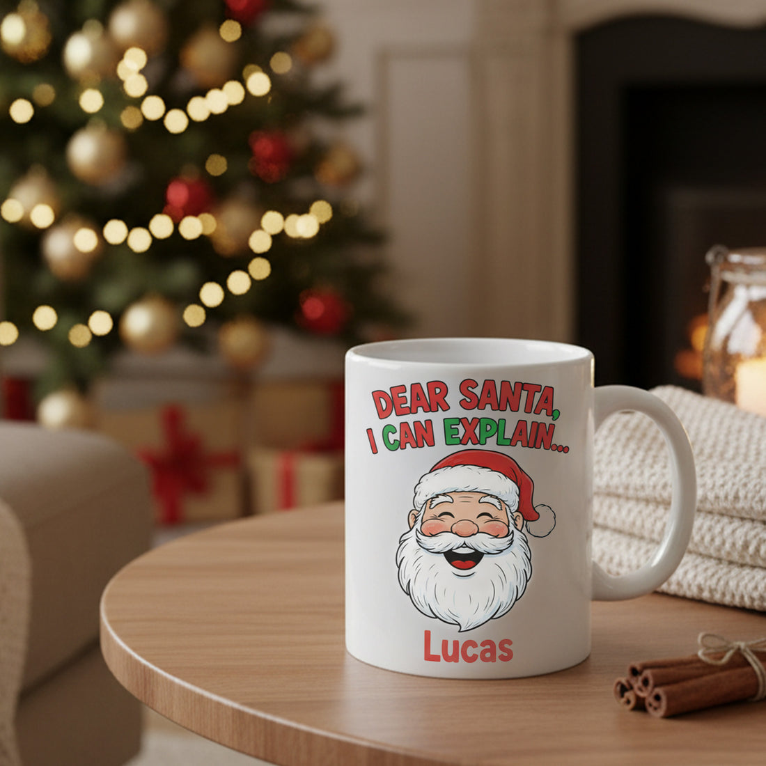 Funny Christmas Mug for Kids with Santa Design, Personalized Dear Santa I Can Explain Cup for Holiday Cocoa, Custom Name Xmas Gift Idea| Mug 29