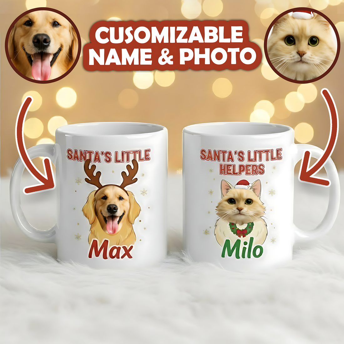 Christmas Mug Personalized Pet Photo, Custom Dog Cat Mug Gift, Santa Little Helpers Mug, Holiday Coffee Cup, Cute Xmas Pet Gift| Mug 15