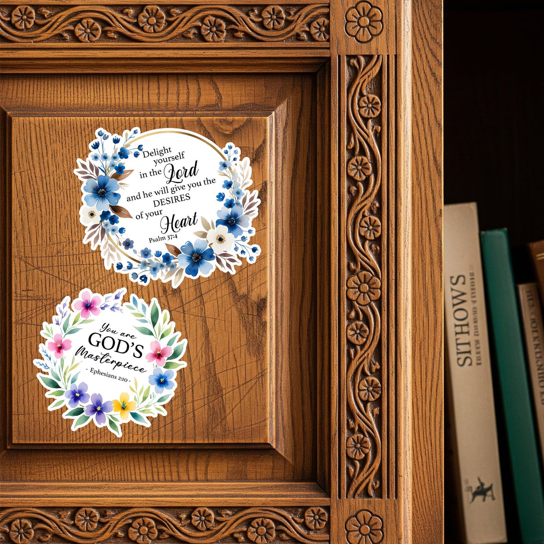STK145 Floral Christian Stickers with Bible Verses – Waterproof Faith Vinyl Decals for Laptop, Water Bottle, Journaling – Set of 5