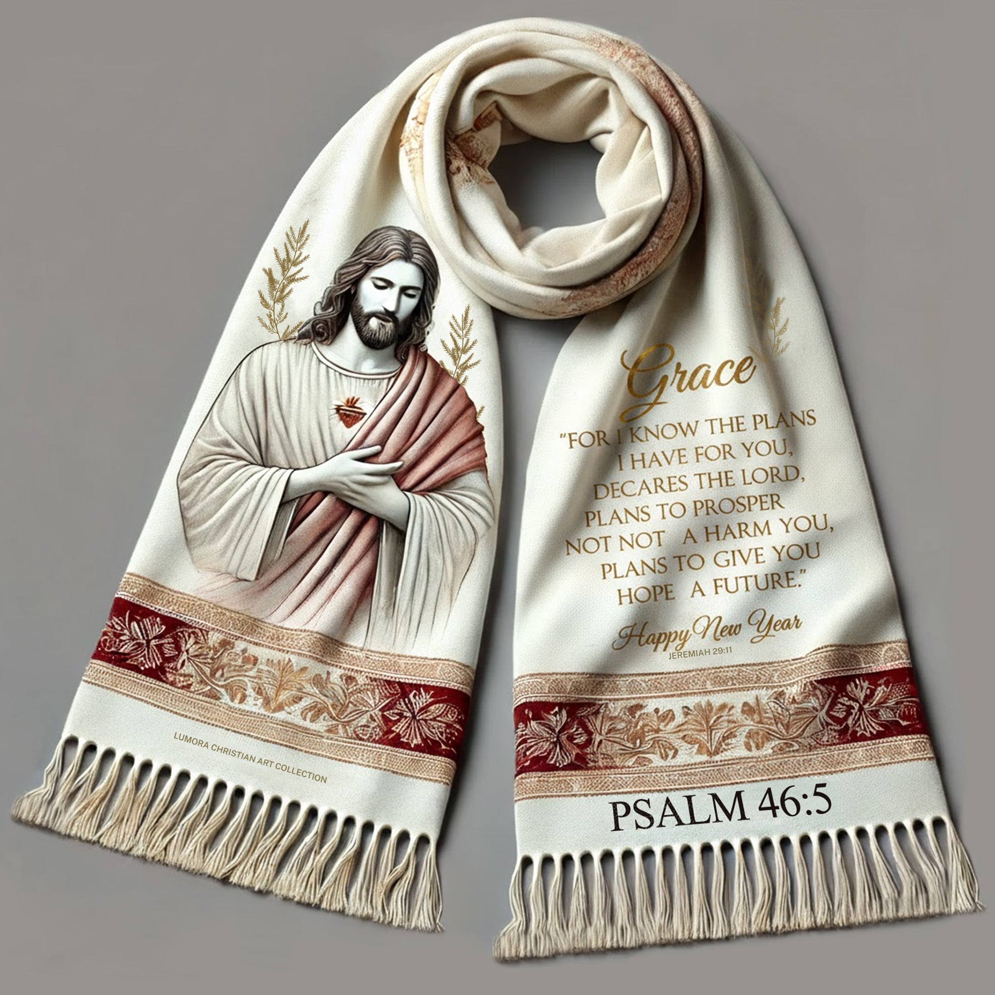 Christian Jesus Christmas Scarf | Psalm 46:5 & Jeremiah 29:11 Verse | Faith Scripture Shawl | Religious Gift of Grace & Hopel|SCR03