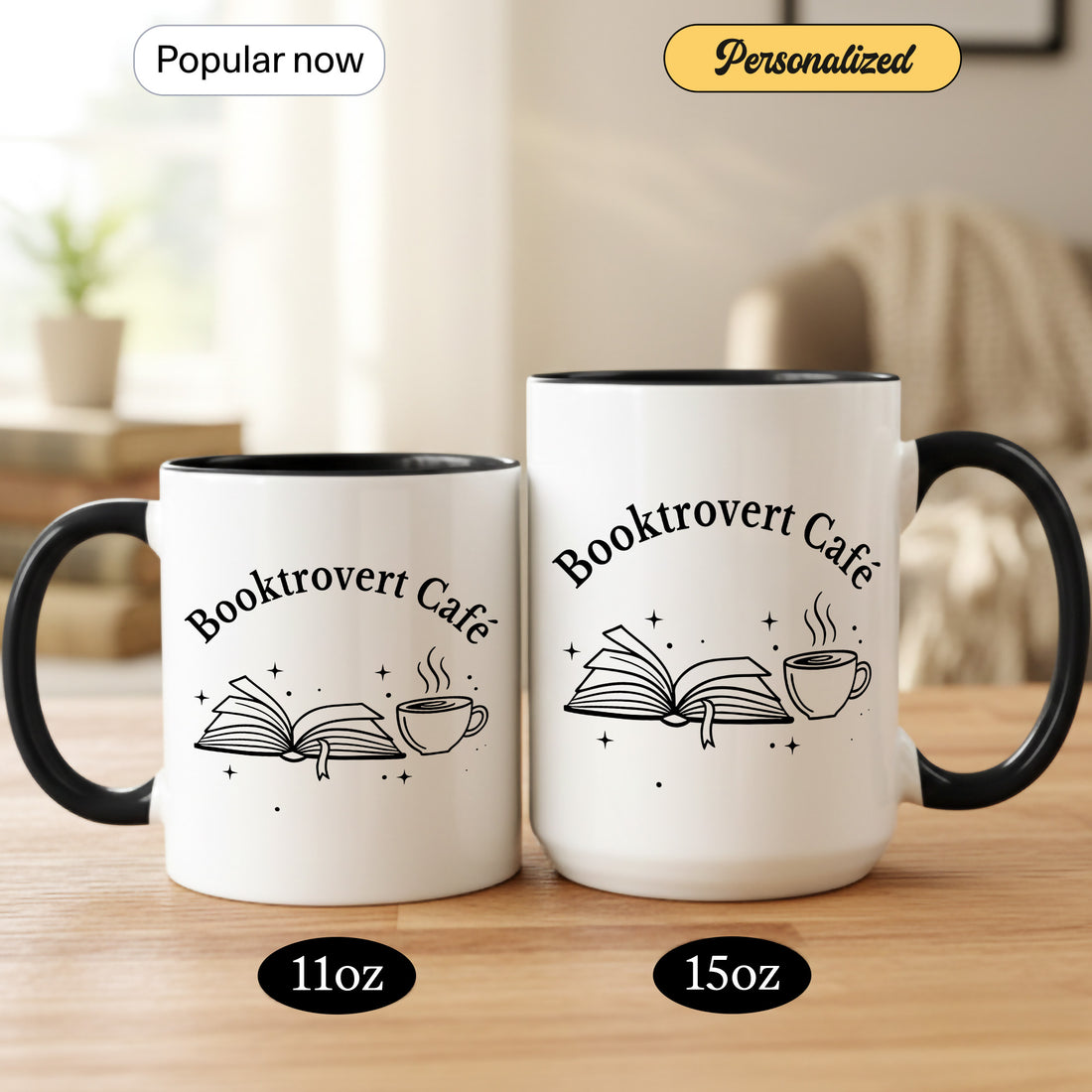 Personalized Booktrovert Coffee Mug | Cozy Reading Time Gift for Homebody | Black Handle Literary Book Lover Cup| Mug 139